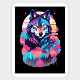 Vaporwave Wolf Shirt - Neon Blue Eyes Magnet